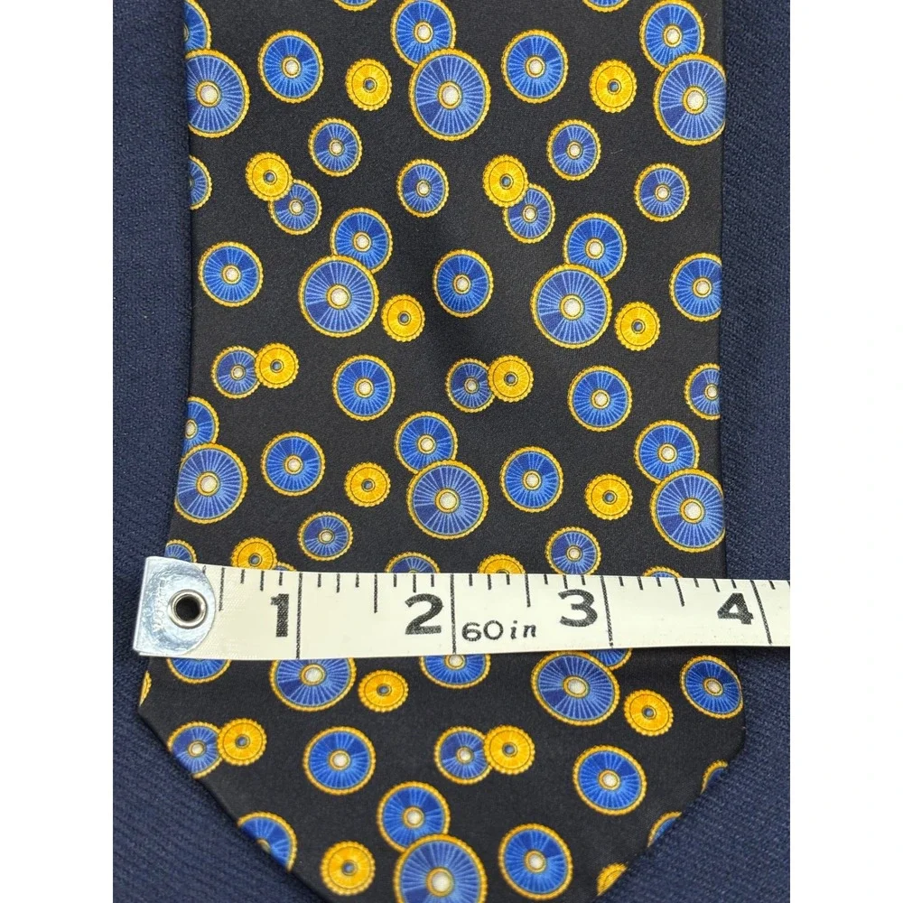 Faberge Silk Necktie Mens Black Blue Yellow Geometric Circle Handmade USA 4x57